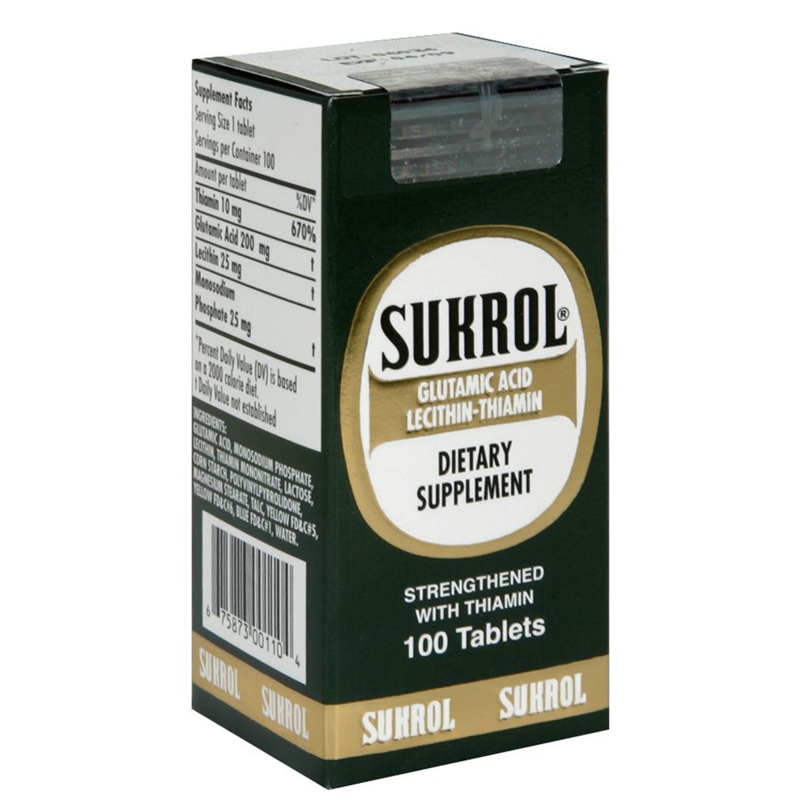 Sukrol Glutamic Acid w/Thiamin Dietary Supplement 100 Tab